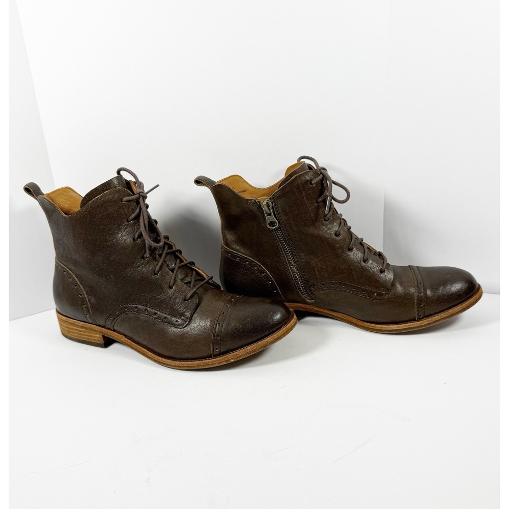 Kork-Ease Brown Leather Lace Up Ankle Boot Cap Toe Equestrian Zip Bootie 7.5 - Picture 2 of 15